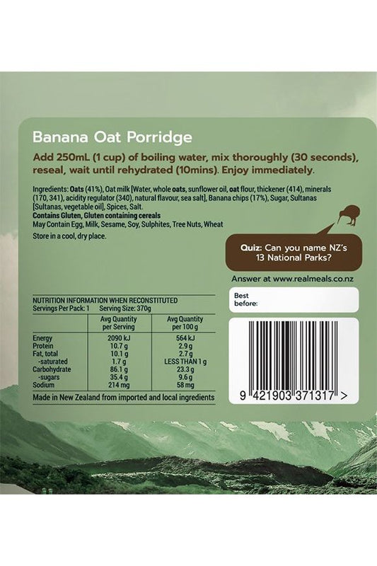 Real Meals Breakfast - Banana Oat Porridge Rugged Ram Outdoors