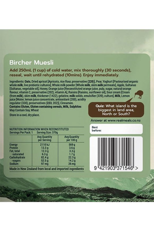 Real Meals Breakfast - Bircher Muesli Rugged Ram Outdoors