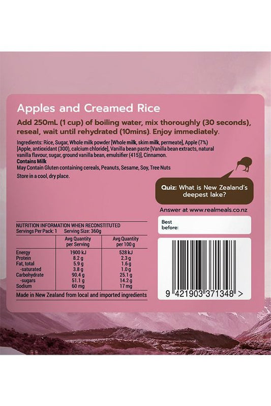 Real Meals Dessert - Apples & Creamed Rice Rugged Ram Outdoors