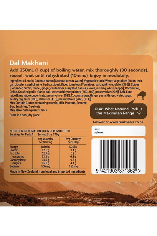 Real Meals Dinner - Dal Makhani Rugged Ram Outdoors