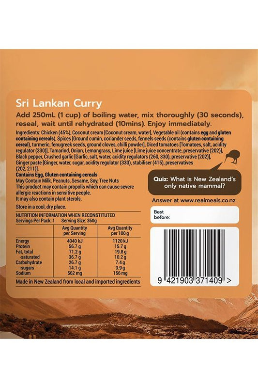 Real Meals Dinner - Sri Lankan Curry Rugged Ram Outdoors