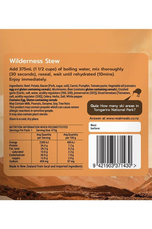 Real Meals Dinner - Wilderness Stew Rugged Ram Outdoors