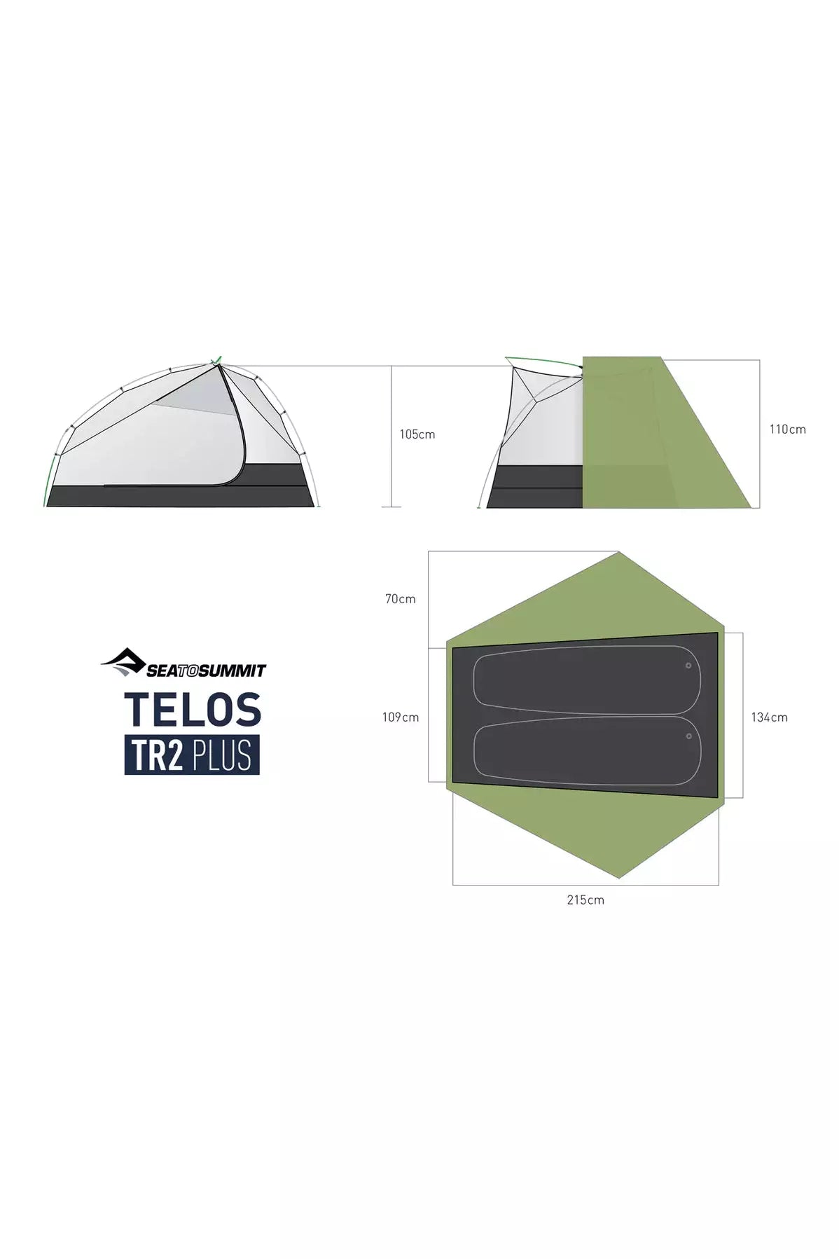 Sea to Summit Telos TR2 Plus - Two Person Freestanding Tent 3+ Season and Lightfoot Tent Footprint Bundle Rugged Ram Outdoors